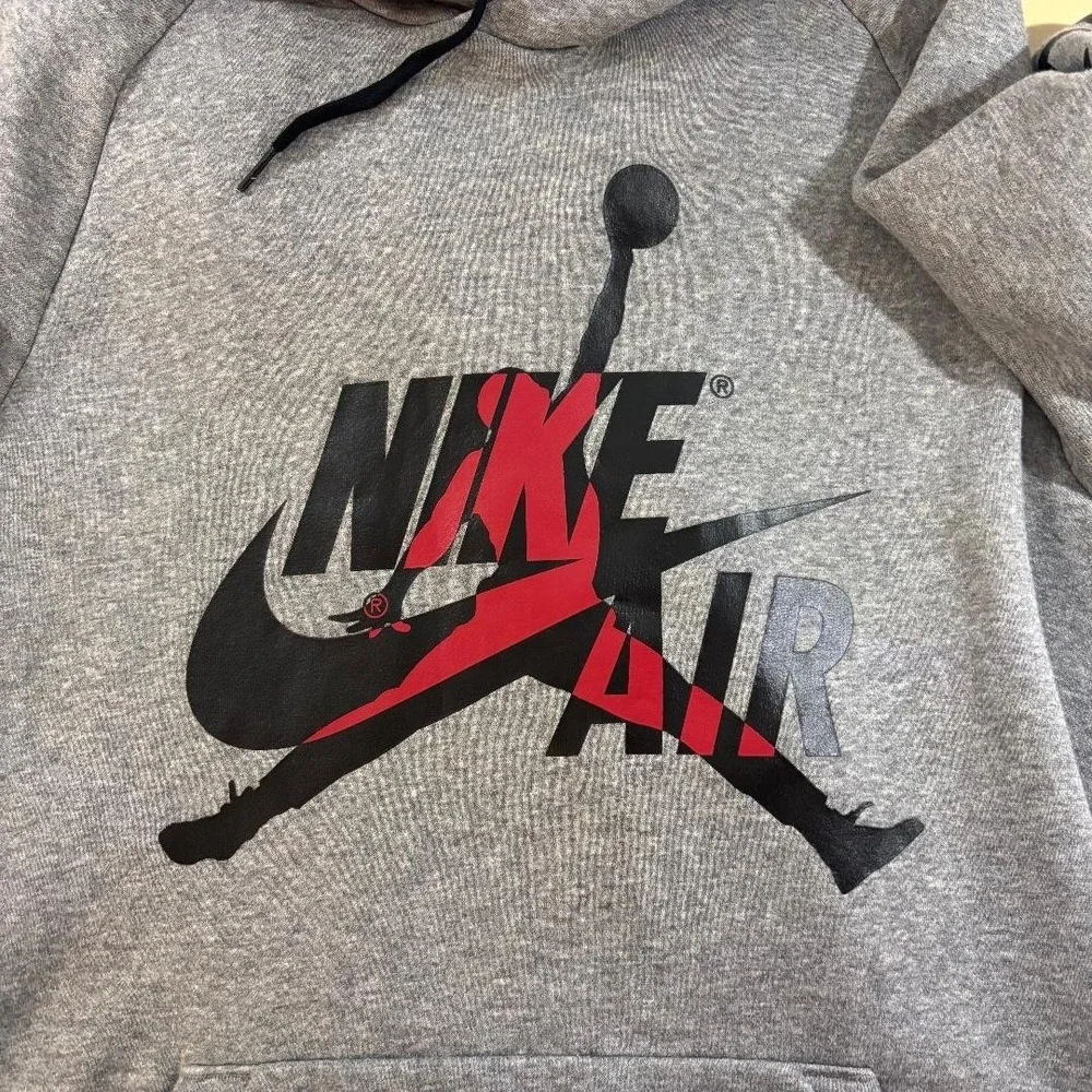 Nike Air Jordan Hoodie Mens Large Gray Jumpman Pullover Sweatshirt
